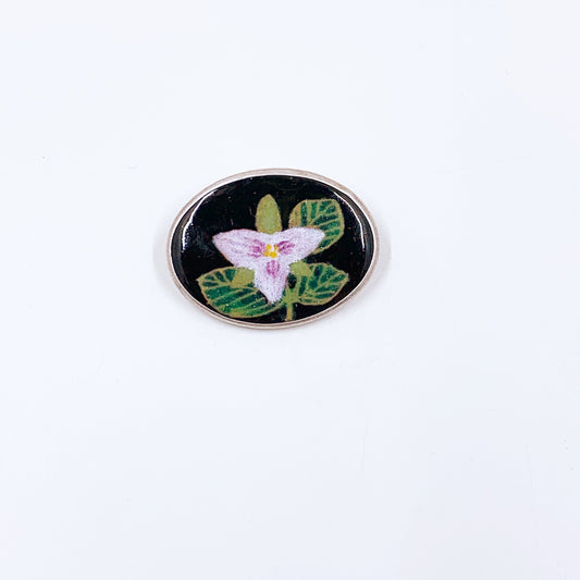 Vintage Hand Painted Ceramic Flower Brooch | Hand Painted Trillium Brooch