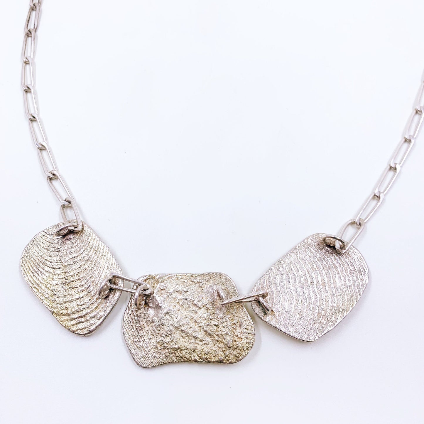 Silver Modernist Cuttlebone Necklace | Cuttlefish Hand Cast Necklace | Pink Stone Necklace