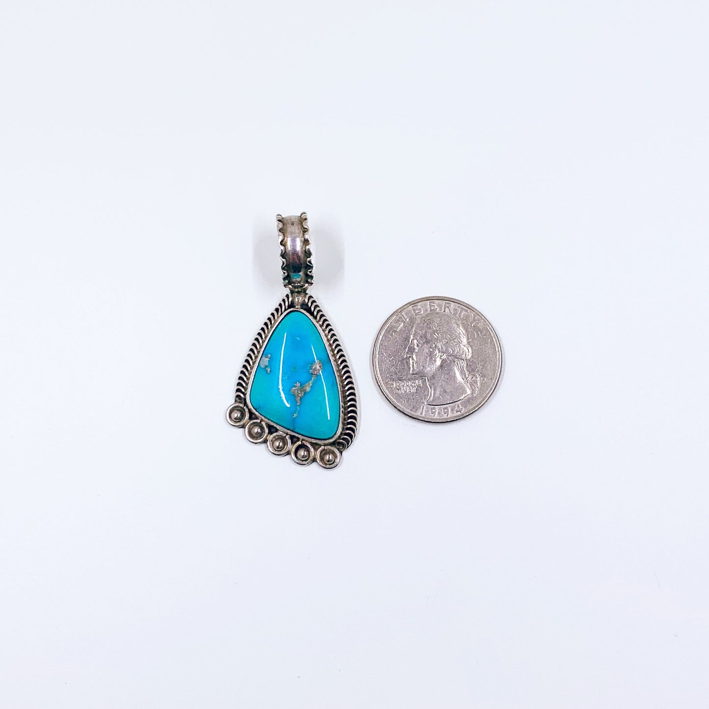 Vintage Sterling Silver Turquoise Pendant | Dine Navajo artist Jones Latome Silver Turquoise Pendant