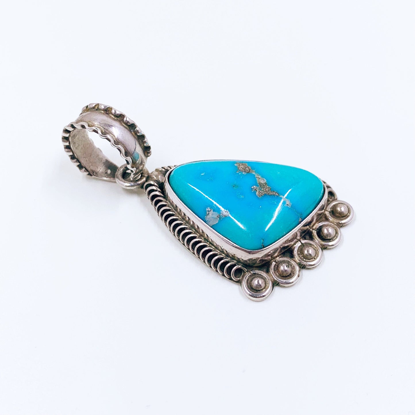 Vintage Sterling Silver Turquoise Pendant | Dine Navajo artist Jones Latome Silver Turquoise Pendant