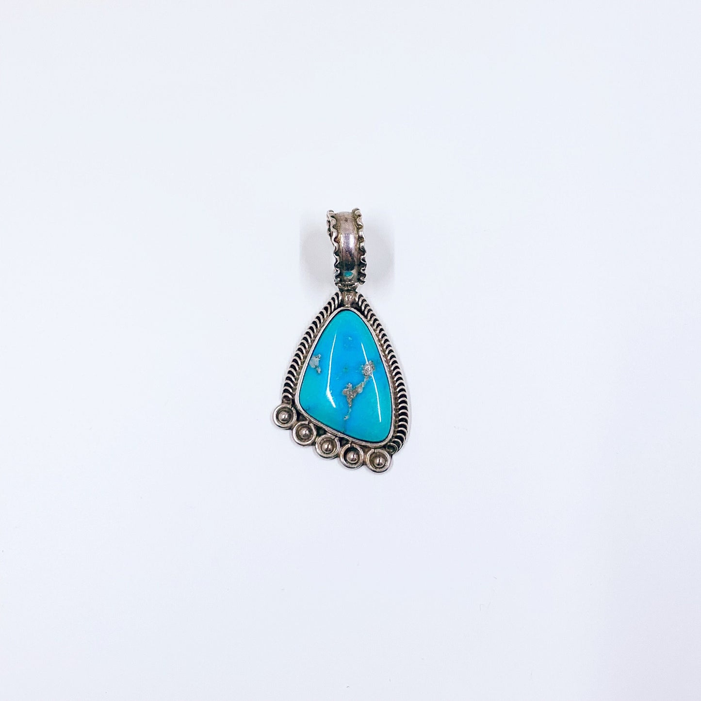 Vintage Sterling Silver Turquoise Pendant | Dine Navajo artist Jones Latome Silver Turquoise Pendant