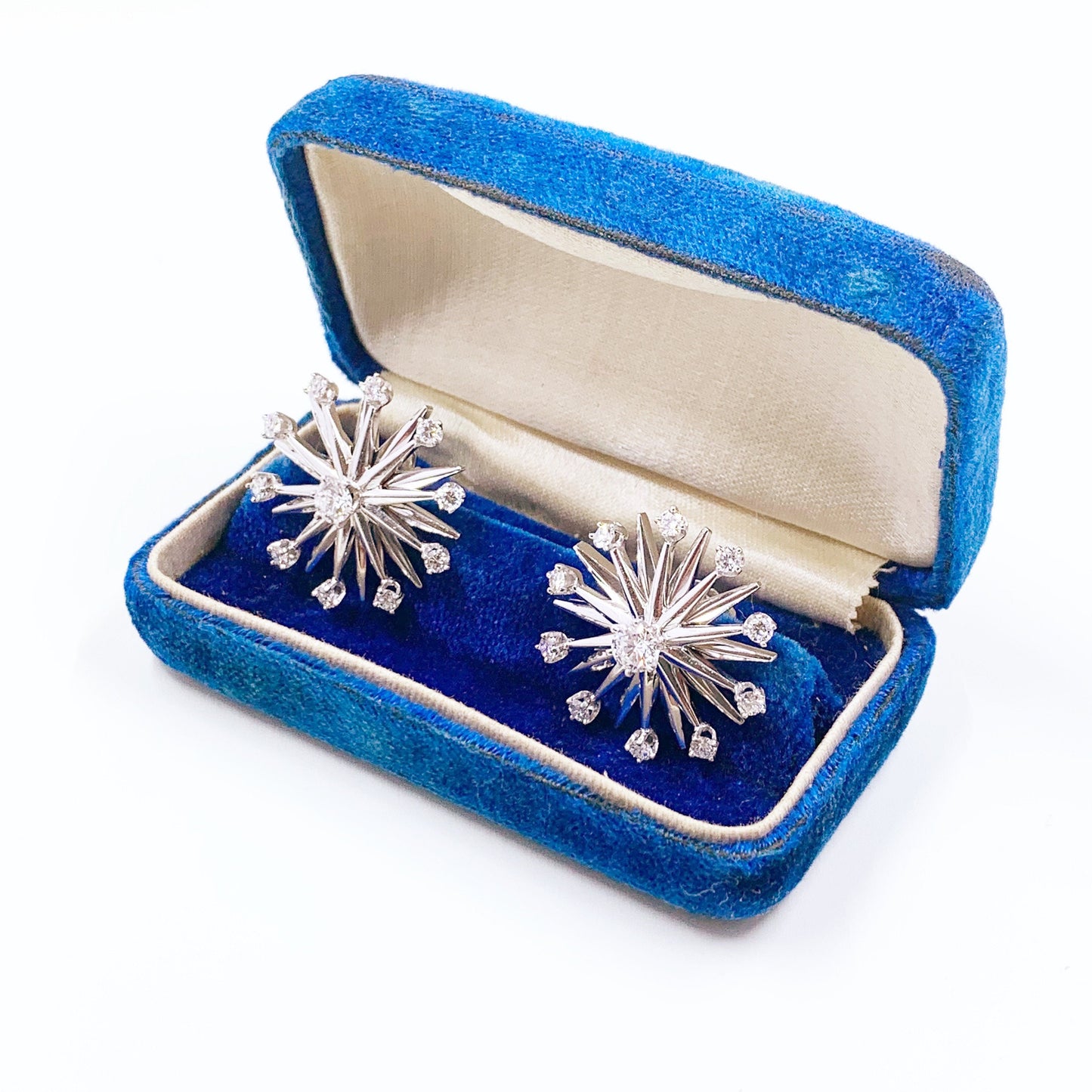 Mid Century 14k Gold Diamond Starburst Earrings | 1.30 Carat Total Weight