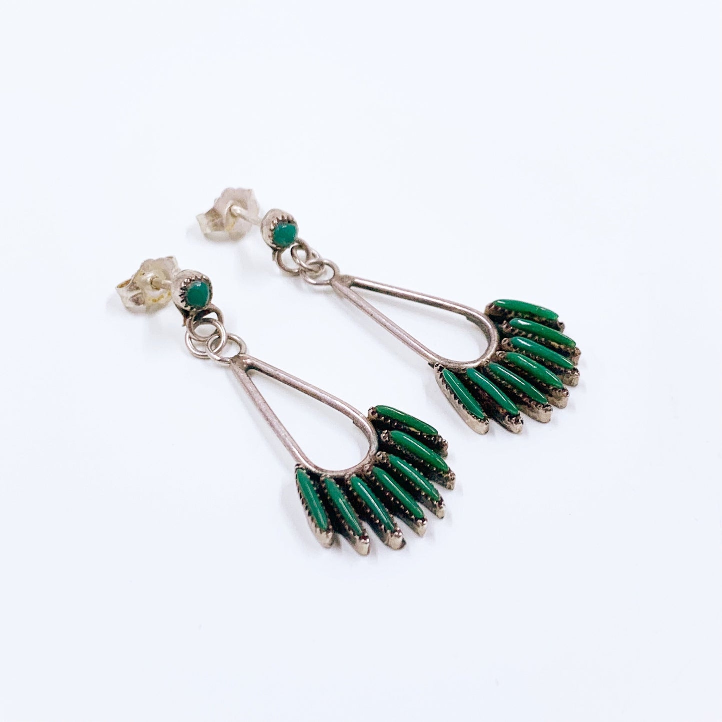 Vintage Turquoise Needle Point Earrings | Southwest Turquoise Dangle Earrings | Petit Point Earrings