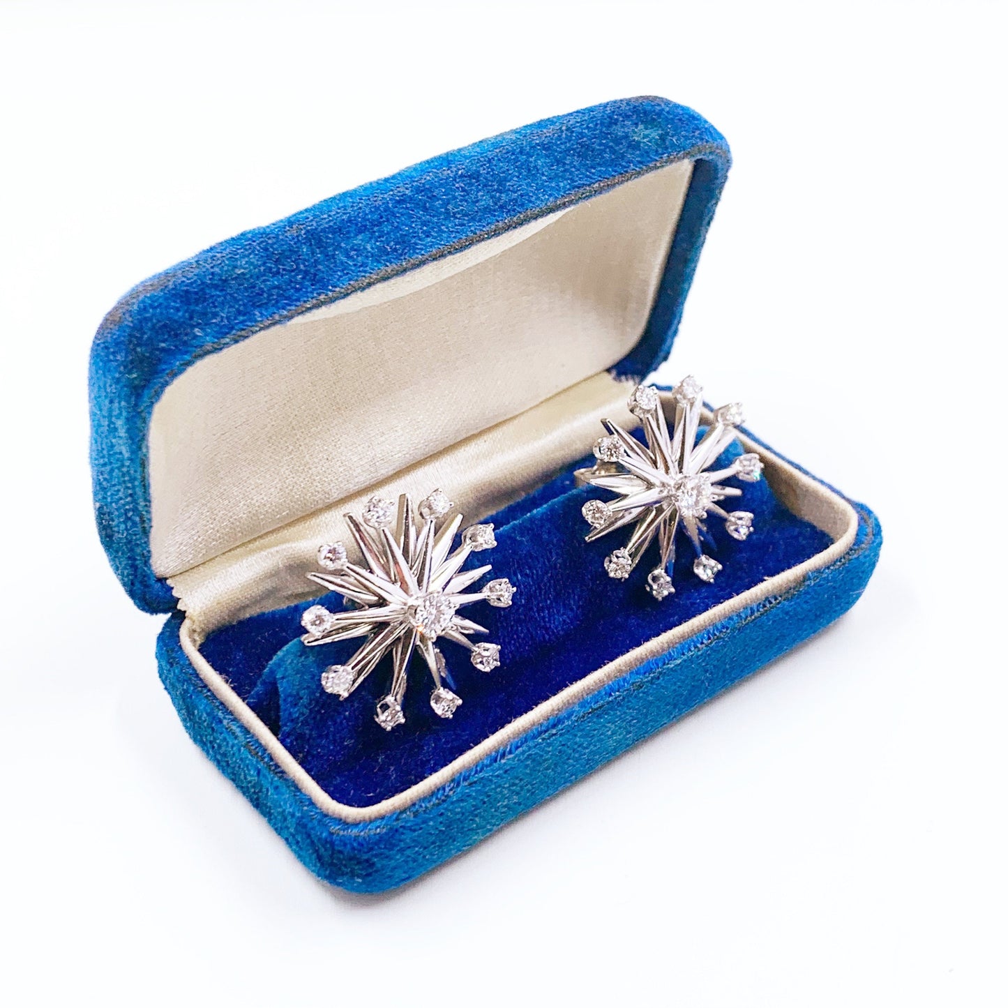 Mid Century 14k Gold Diamond Starburst Earrings | 1.30 Carat Total Weight