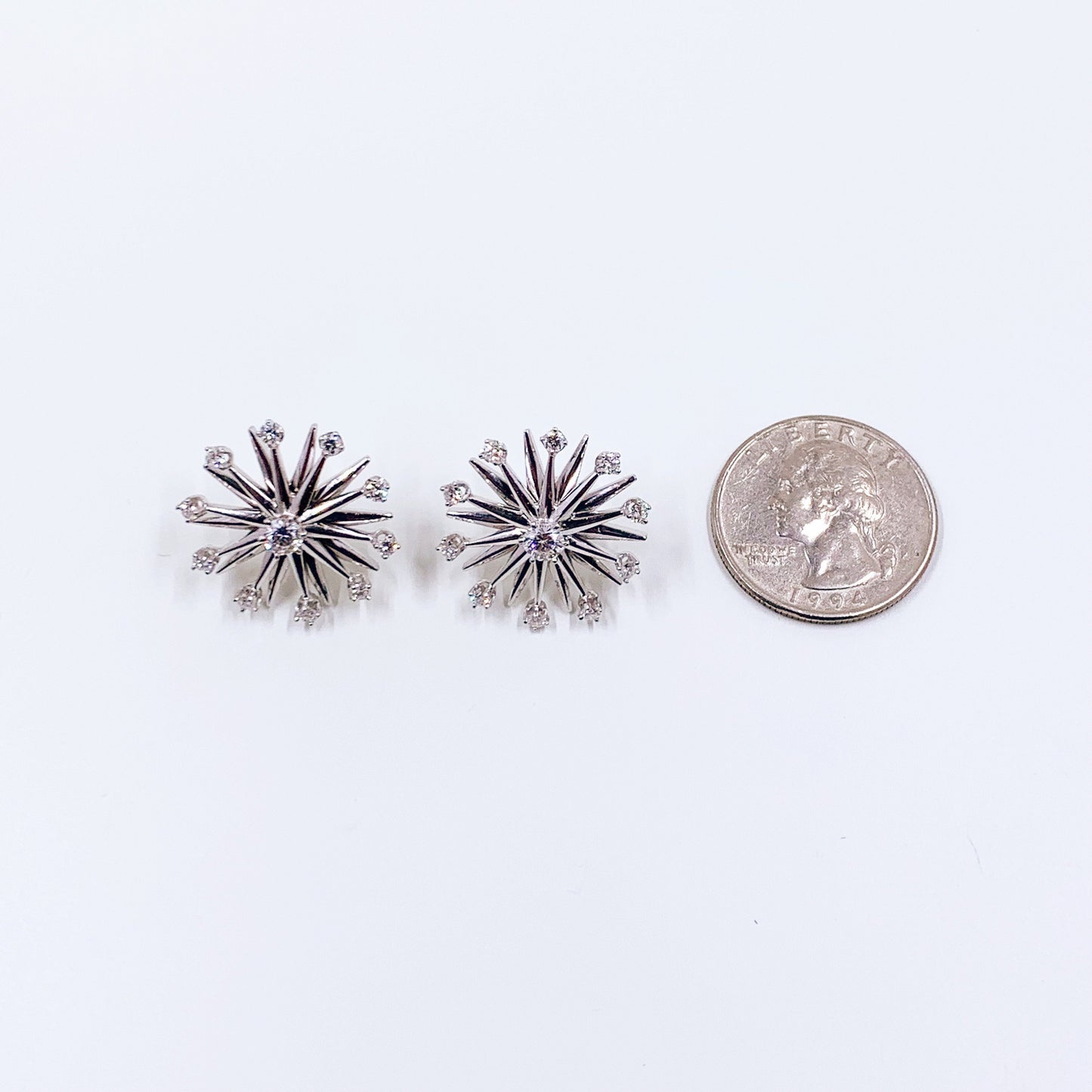 Mid Century 14k Gold Diamond Starburst Earrings | 1.30 Carat Total Weight