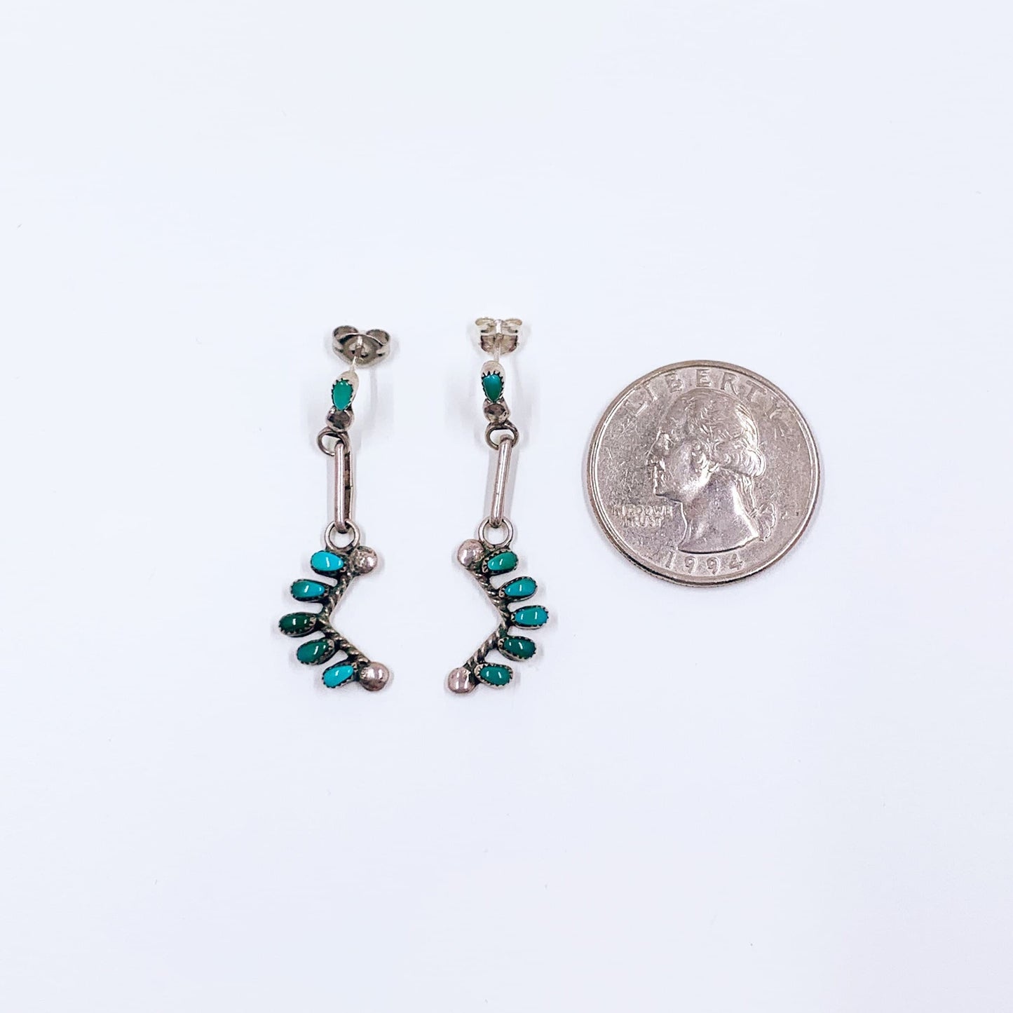 Vintage Turquoise Petit Point Earrings | Southwest Turquoise Dangle Earrings