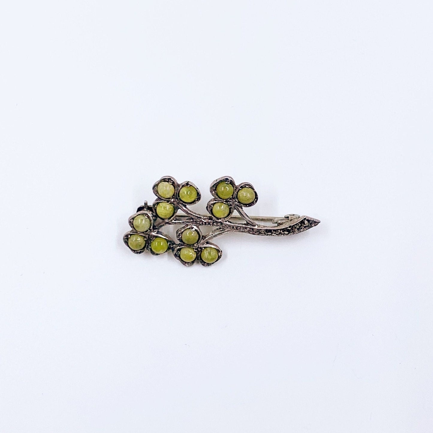 Vintage Connemara Marble Shamrock Brooch | Lucky Clover Brooch