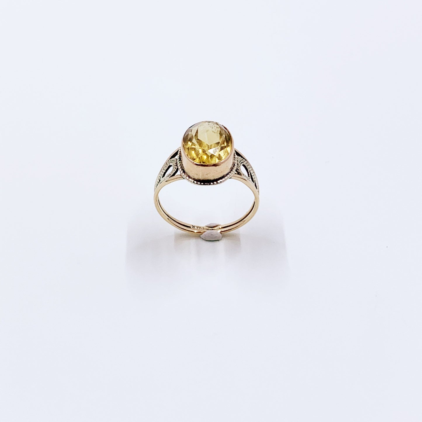 Vintage 14k Gold Filigree Yellow Stone Ring | Size 4.75 Ring