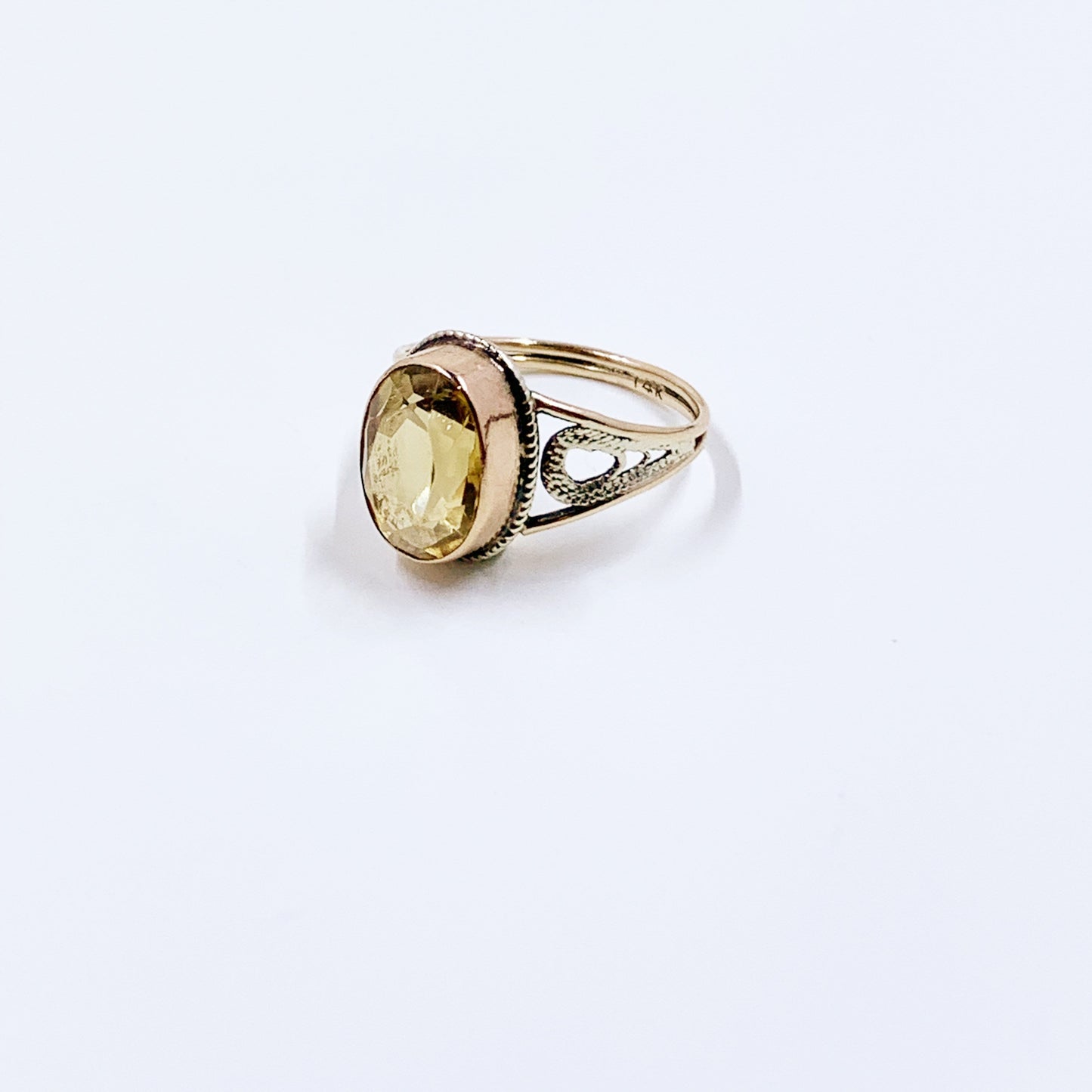 Vintage 14k Gold Filigree Yellow Stone Ring | Size 4.75 Ring