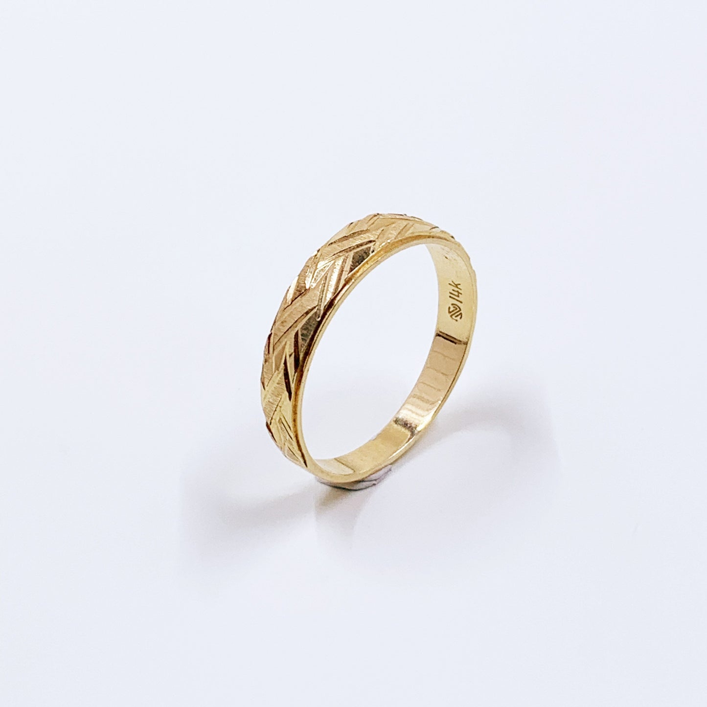 Estate 14K Gold Etched Weave Ring | 14K Gold Textured Ring | Size 9.75 Ring