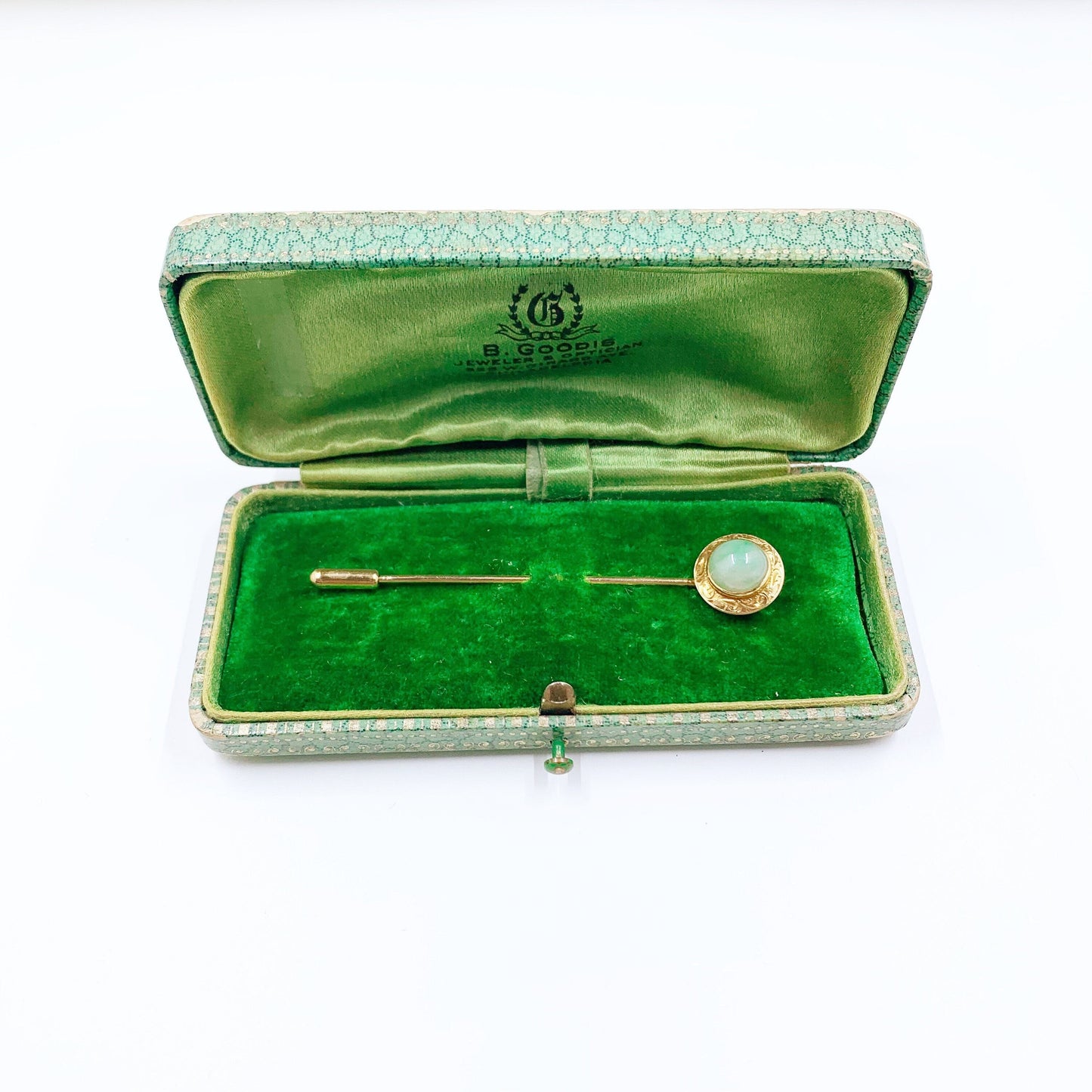 Antique Arts and Crafts 14K Jade Stick Pin | Gibson Krugler Co.