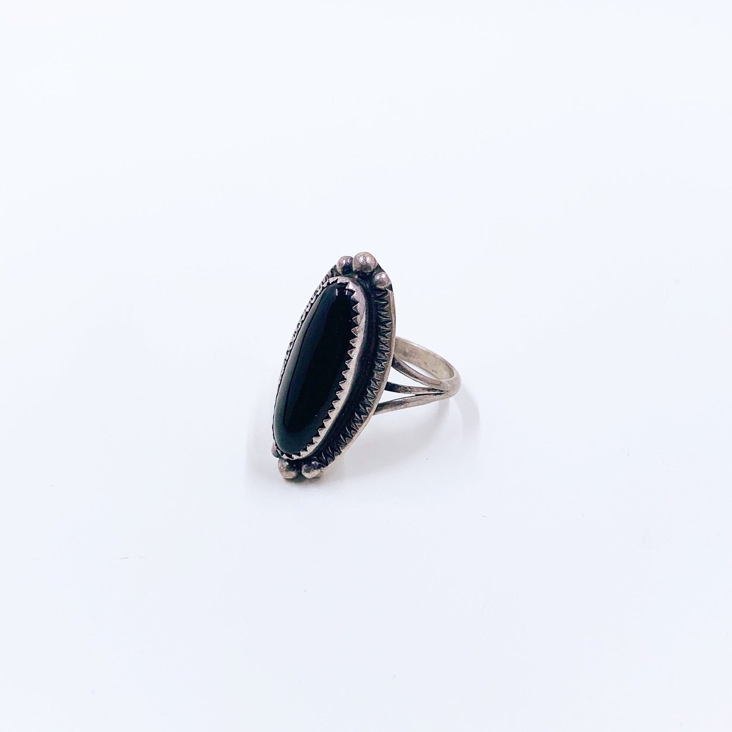 Vintage Sterling Onyx Oval Ring | Size 8.5 Ring
