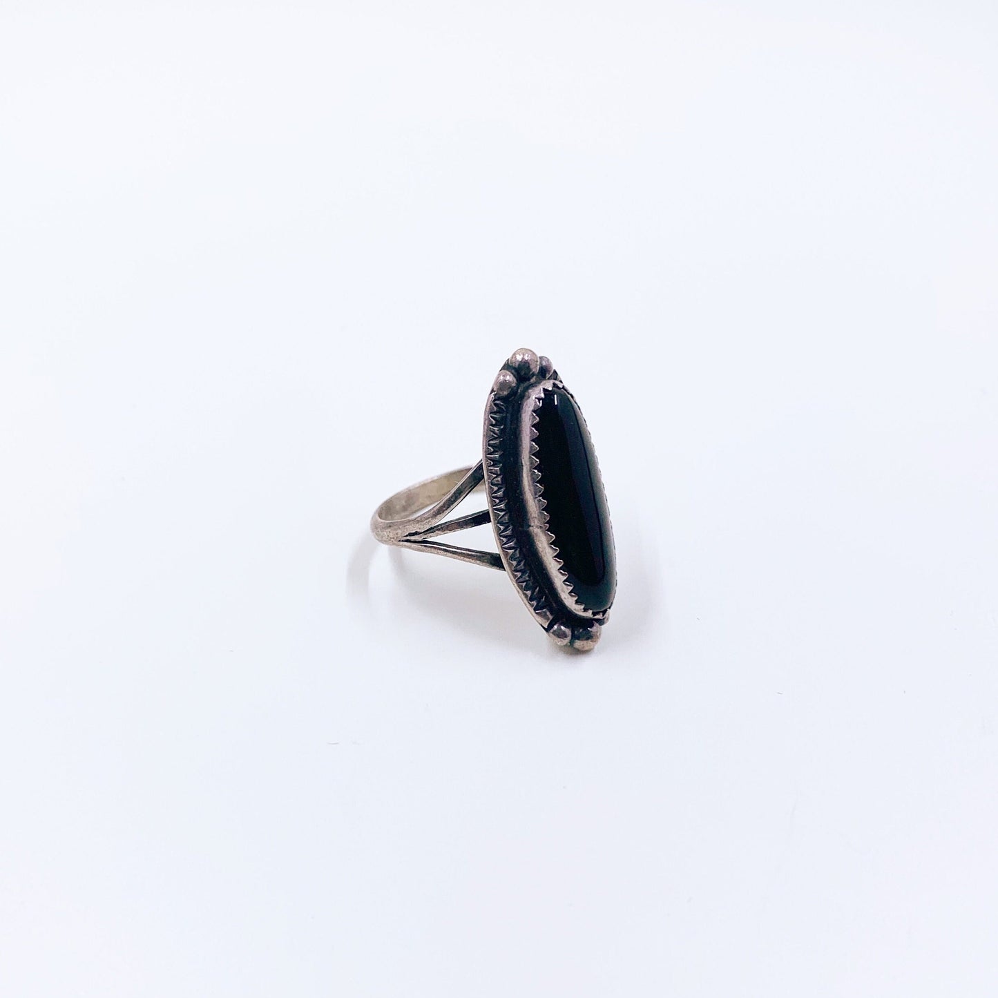 Vintage Sterling Onyx Oval Ring | Size 8.5 Ring