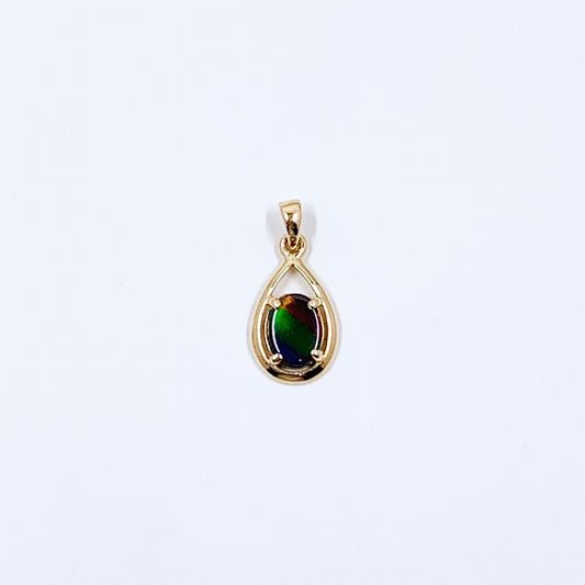 Estate Korite 14K Ammolite Tear Drop Pendant