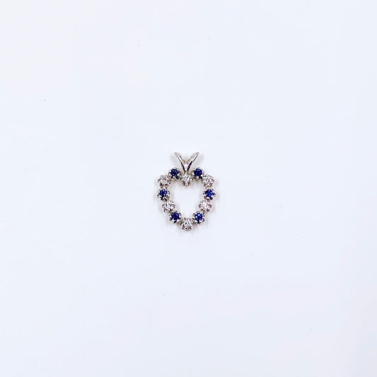 Estate 10K White Gold Diamond and Sapphire Heart Pendant | 10K Gold Heart Pendant