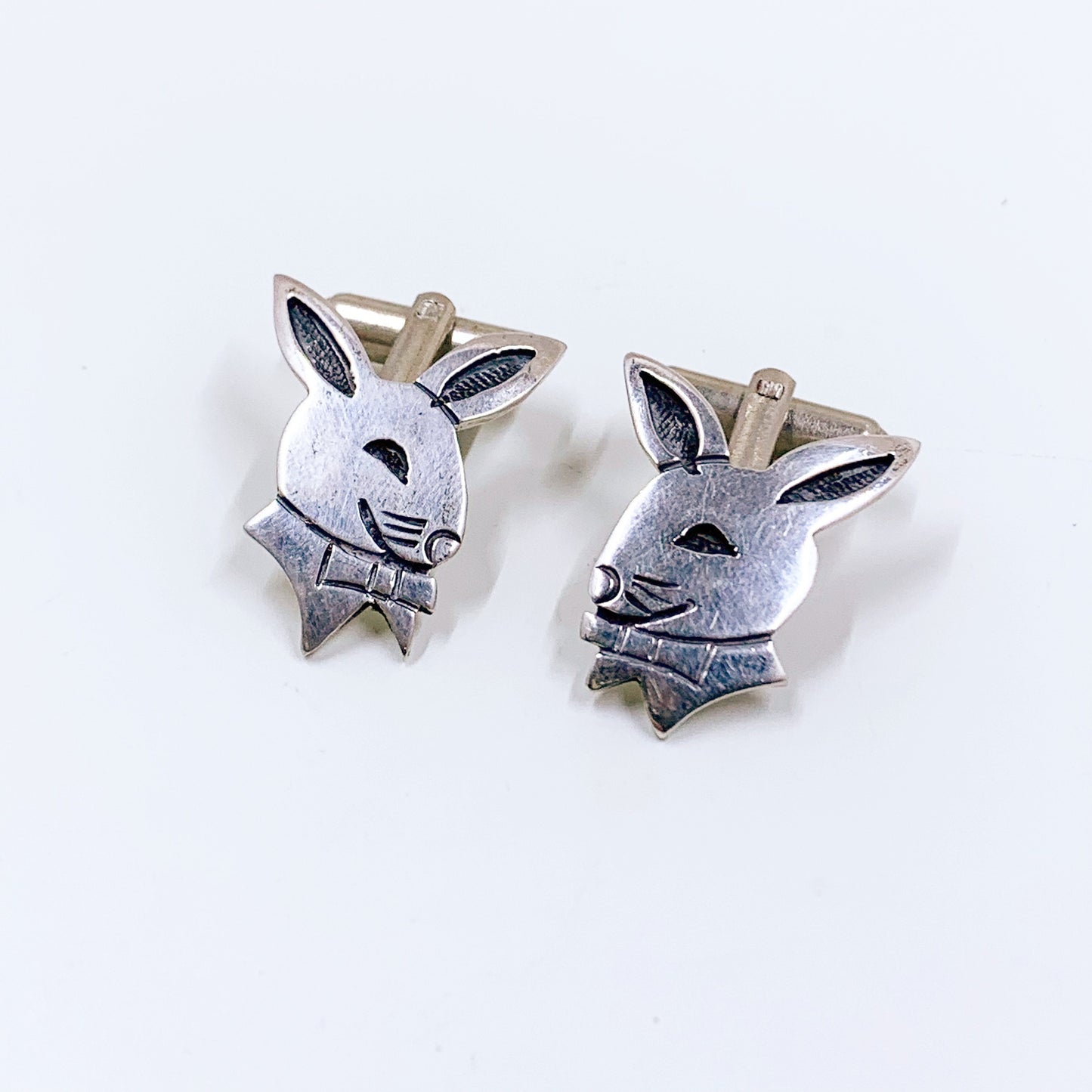 Vintage Hopi SilverCraft Overlay Rabbit Cufflinks