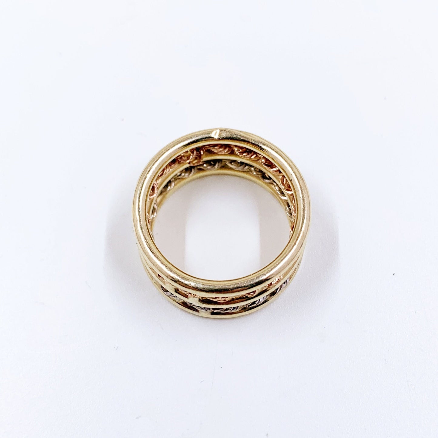 Estate 10K Gold Tri-Color Rope Double Band Ring | Size 7 Ring