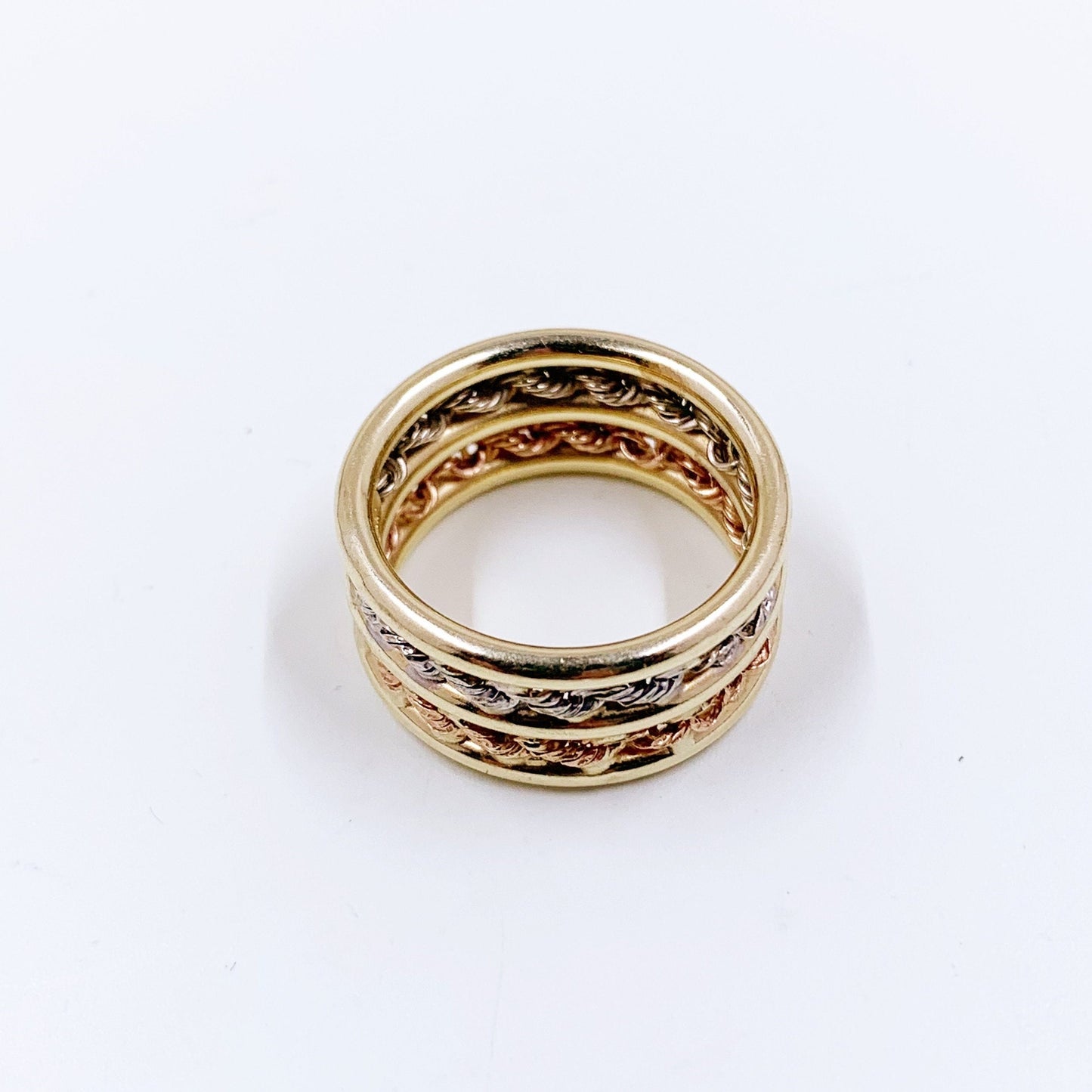 Estate 10K Gold Tri-Color Rope Double Band Ring | Size 7 Ring