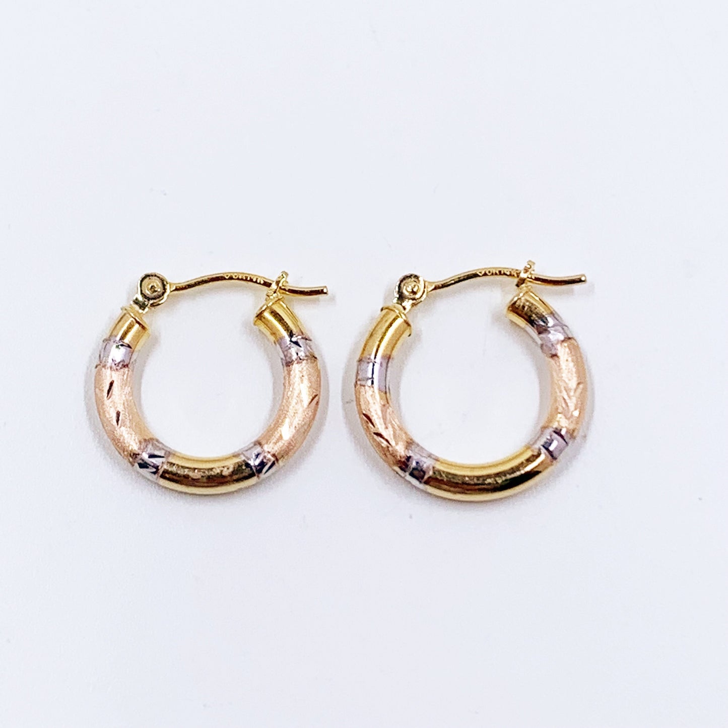 Estate Tri-Color 14k Gold Hoop Earrings | Small 14k Gold Hoops