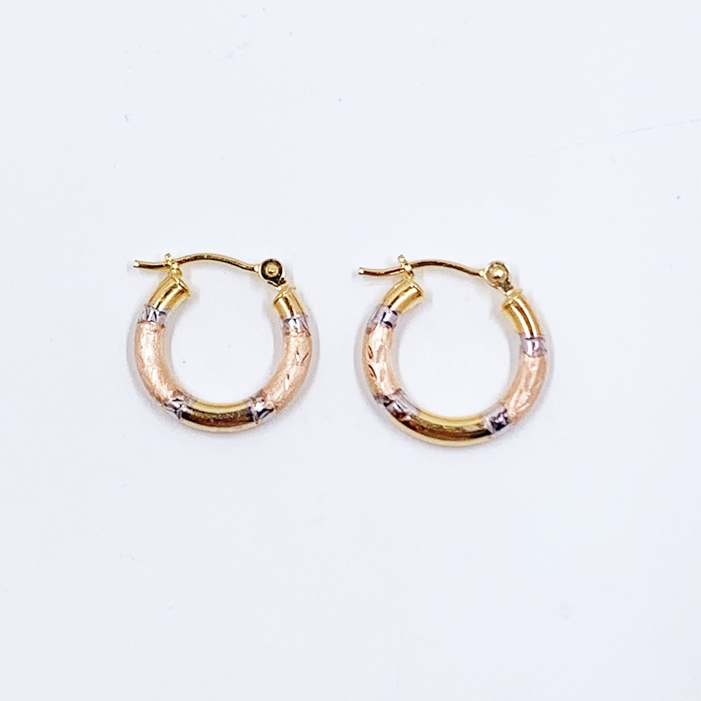 Estate Tri-Color 14k Gold Hoop Earrings | Small 14k Gold Hoops
