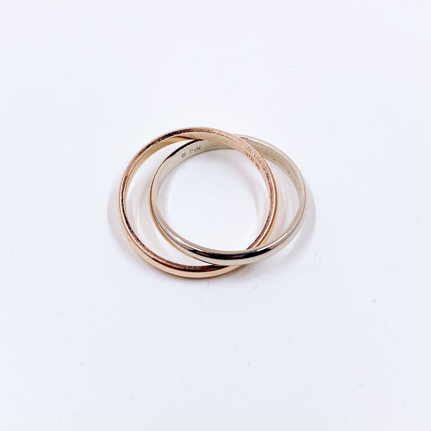 Estate 14k White and Rose Gold Interlocking Band Ring | Size 7 1/4 Two Tone Ring