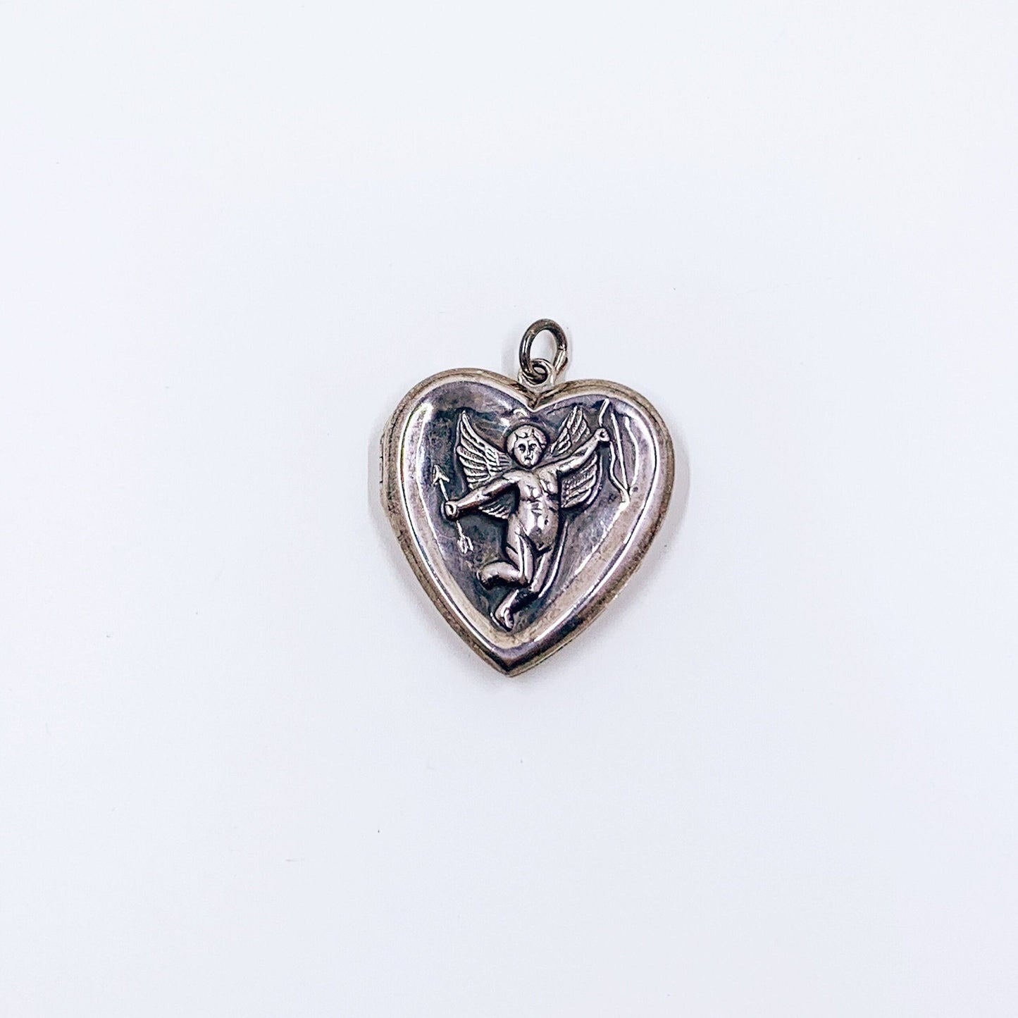 Vintage Sterling Cupid Heart Locket | Silver Repoussé Heart Locket