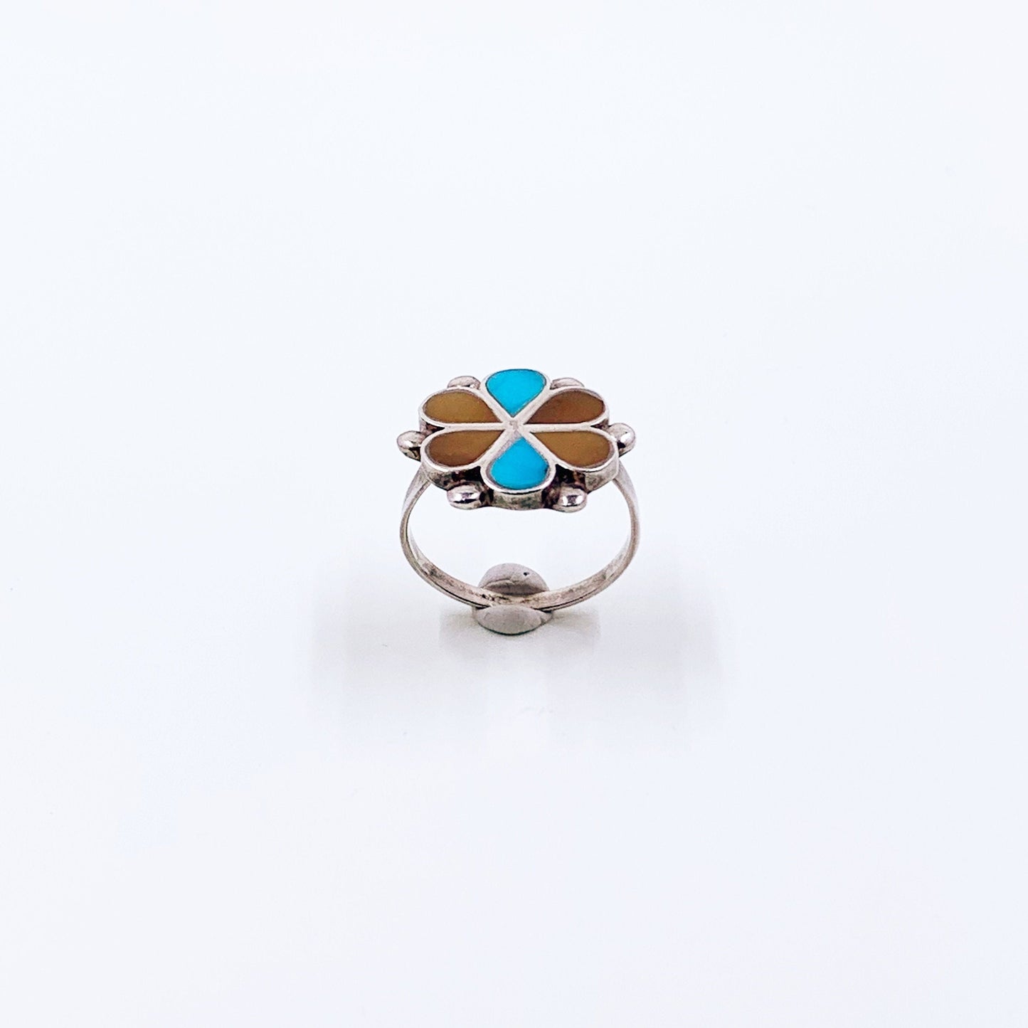 Vintage Silver Flower Inlay Ring | Southwest Multi-Stone Inlay Ring | Size 7