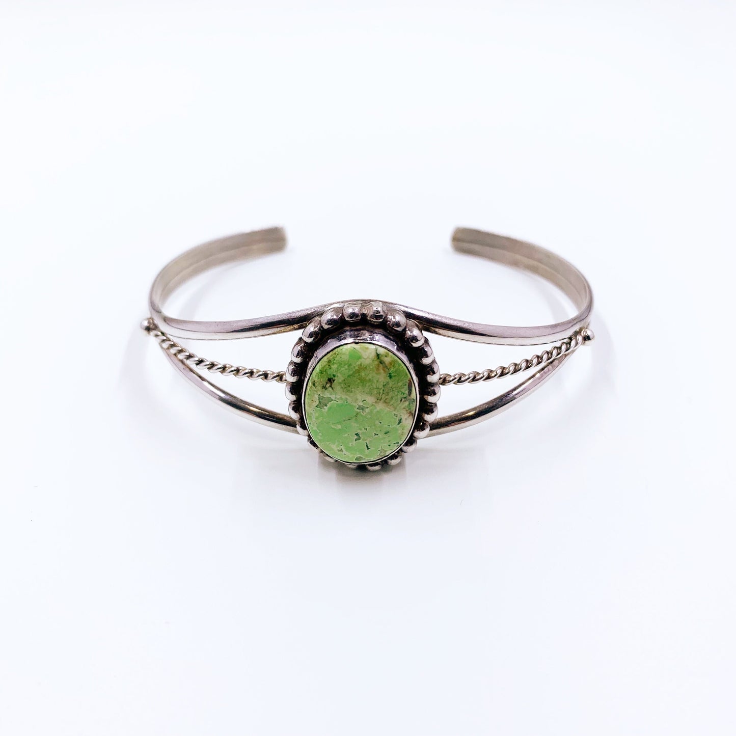 Sterling Silver Gaspeite Cuff Bracelet | Southwest Green Stone Bracelet