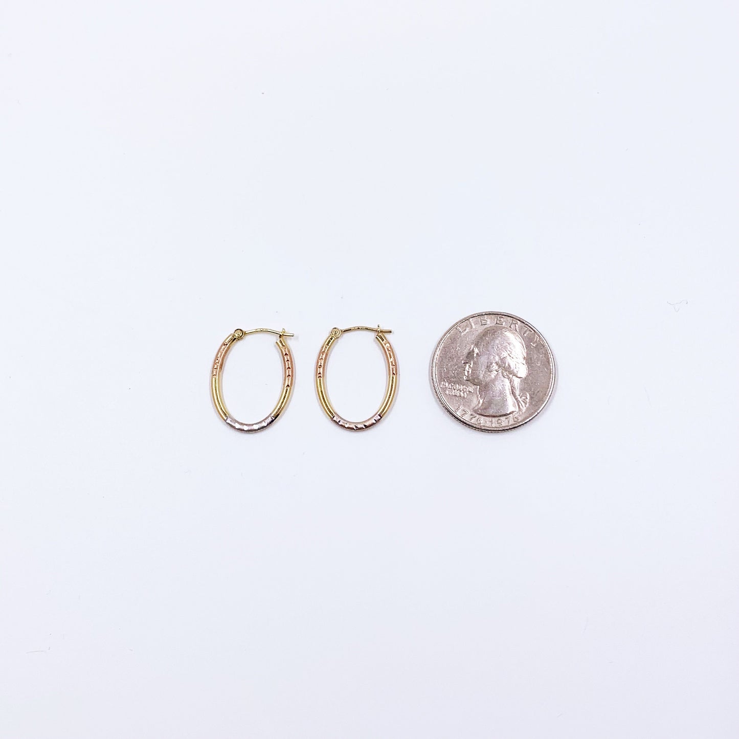 Estate Tri-Color 14k Gold Hoop Earrings | Oval 14k Gold Hoops
