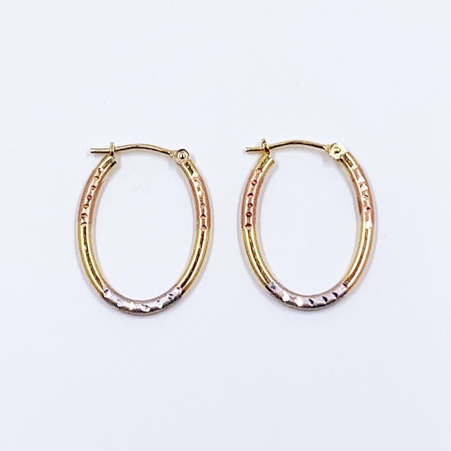Estate Tri-Color 14k Gold Hoop Earrings | Oval 14k Gold Hoops