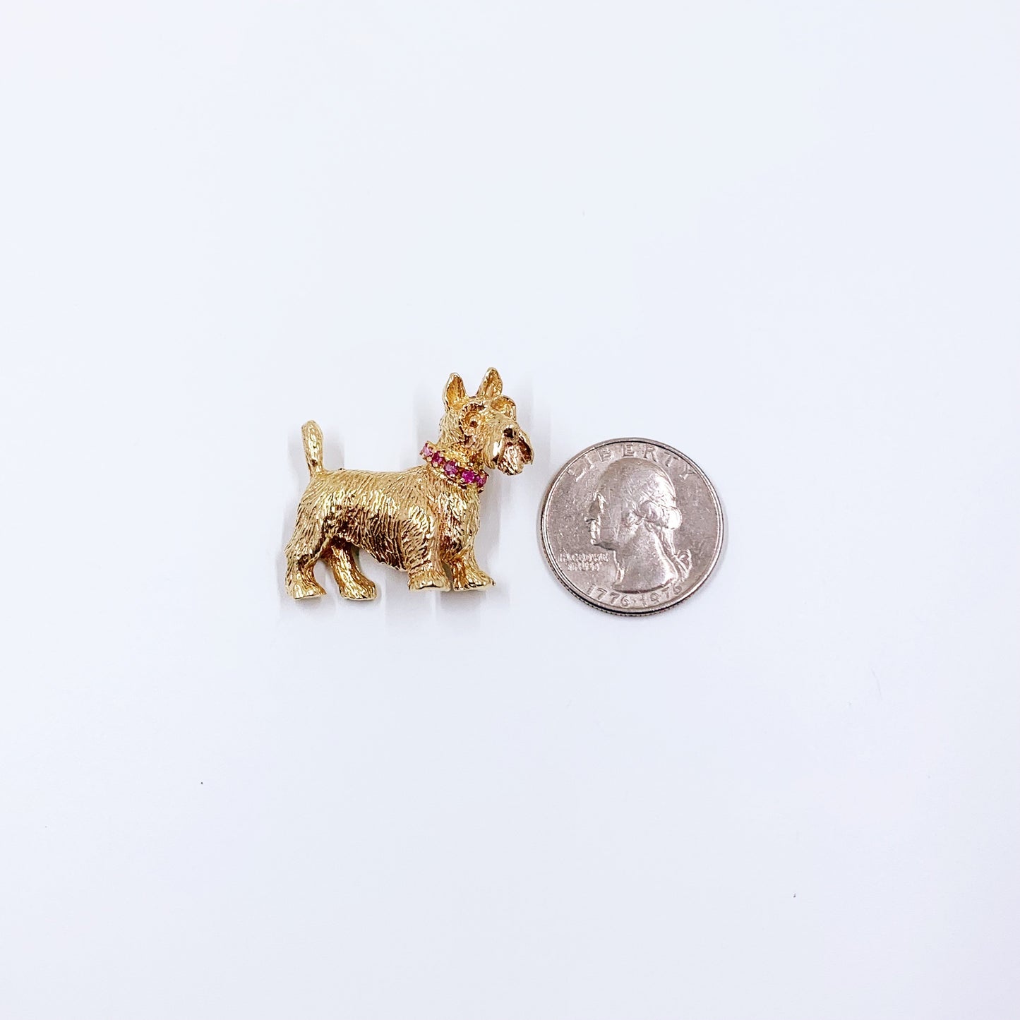 Estate 14k Gold and Ruby Scottish Terrier Brooch