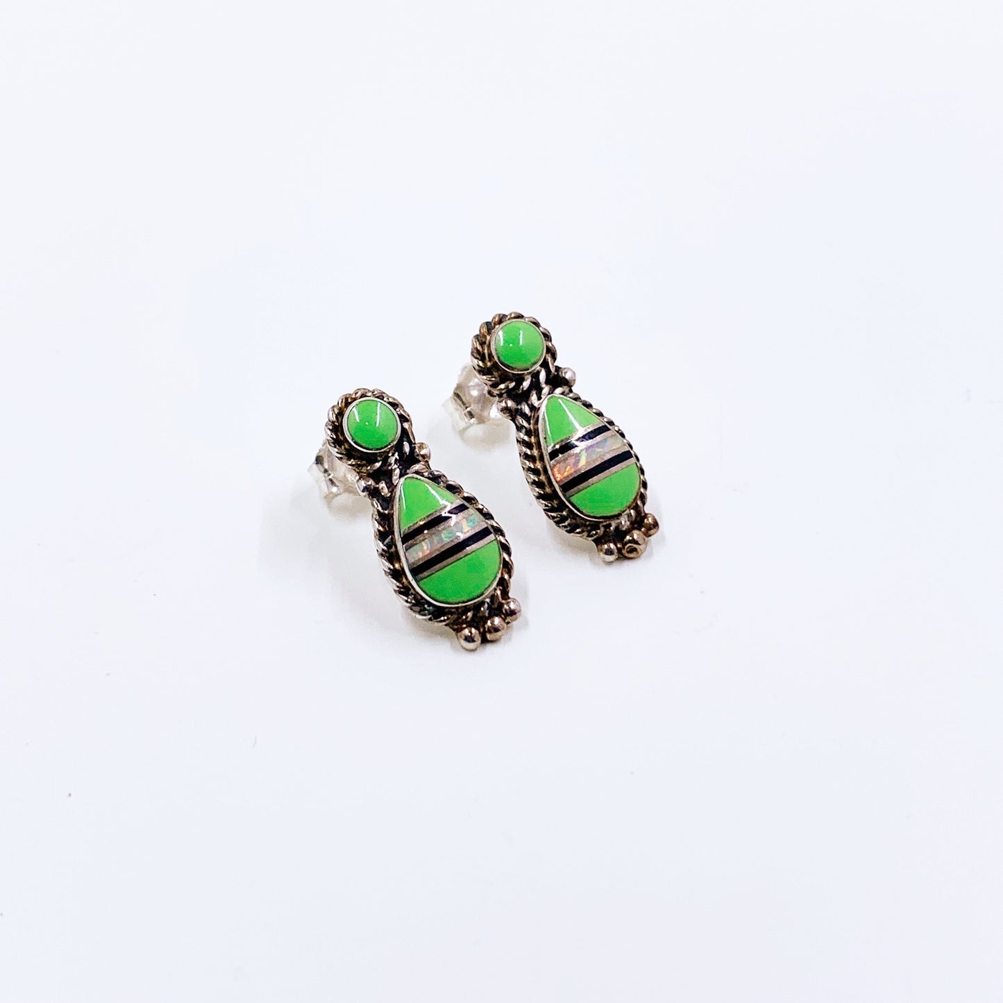 Sterling Multi Stone Inlay Stud Earrings | Southwest Style Inlay Earrings