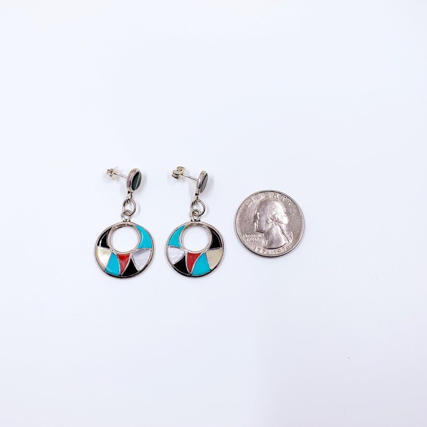 Silver Multi-Stone Inlay Dangle Earrings | Southwest Style Inlay Earrings
