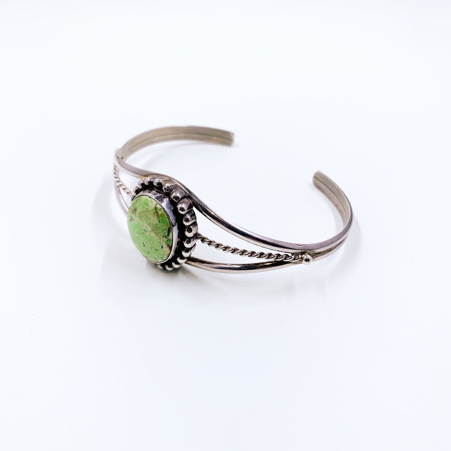 Sterling Silver Gaspeite Cuff Bracelet | Southwest Green Stone Bracelet