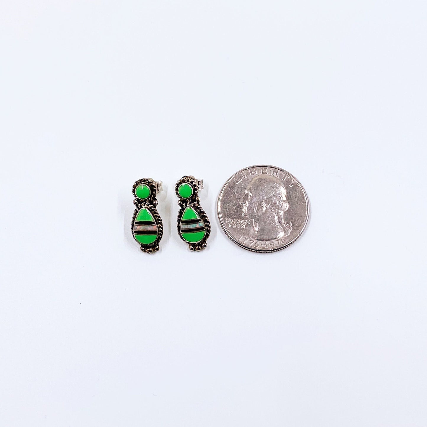 Sterling Multi Stone Inlay Stud Earrings | Southwest Style Inlay Earrings