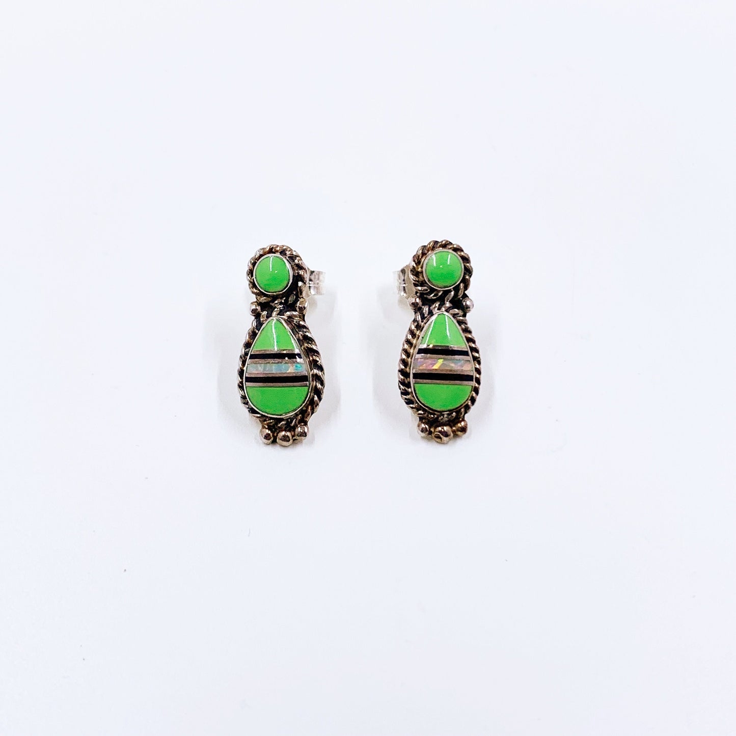 Sterling Multi Stone Inlay Stud Earrings | Southwest Style Inlay Earrings