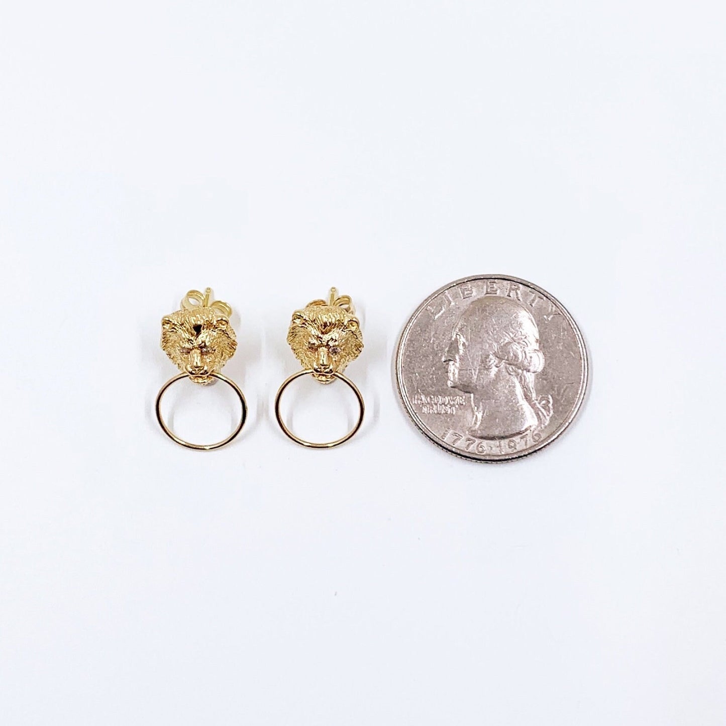 Vintage 14K Carla Lion Door Knocker Stud Earrings | Yellow Gold Lion Stud Earrings | Classic 14K Gold Earrings