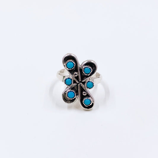 Vintage Zuni Snake Eye Turquoise Ring | Turquoise Six Stone Ring | Size 5.5 Ring