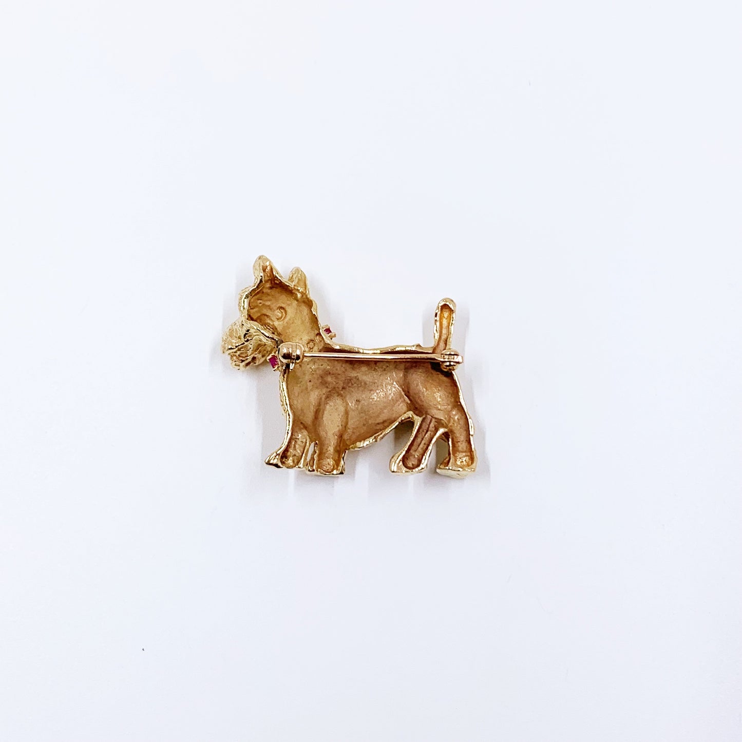 Estate 14k Gold and Ruby Scottish Terrier Brooch