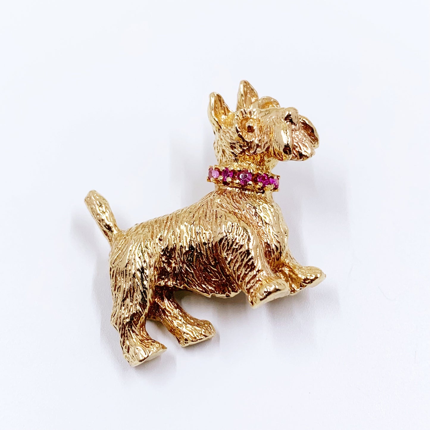 Estate 14k Gold and Ruby Scottish Terrier Brooch