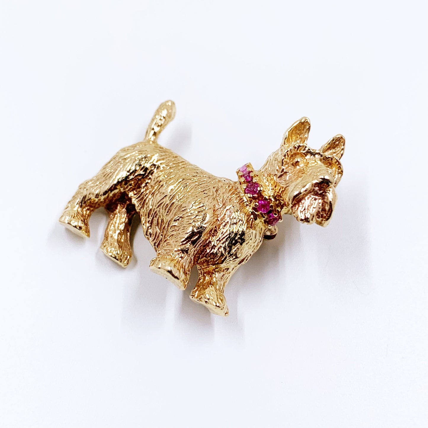 Estate 14k Gold and Ruby Scottish Terrier Brooch