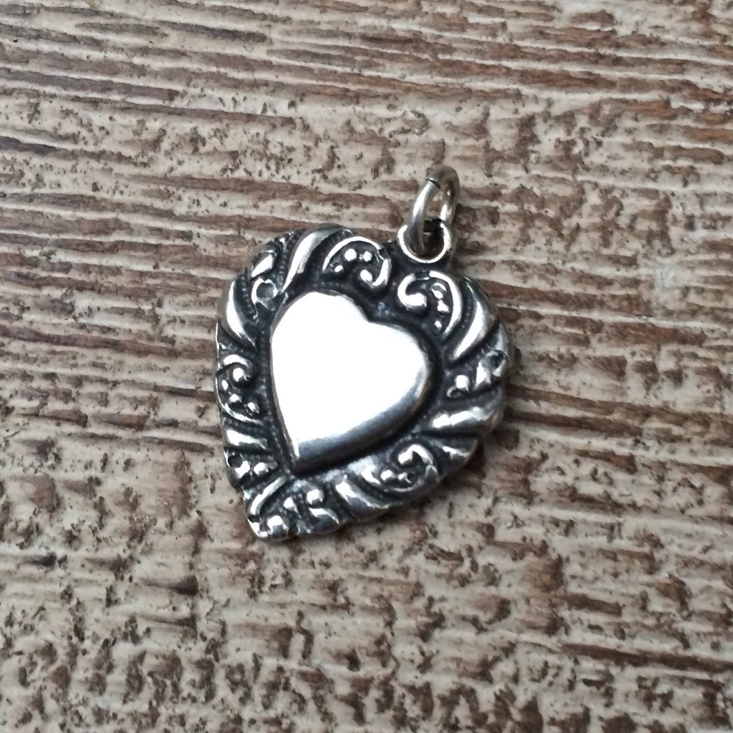 Vintage Heart Charm | Sterling Silver Heart Pendant | Repousee Heart Charm