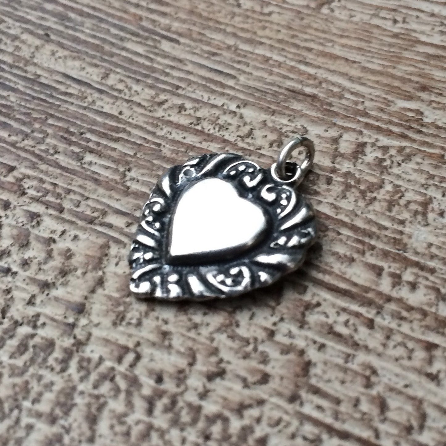 Vintage Heart Charm | Sterling Silver Heart Pendant | Repousee Heart Charm